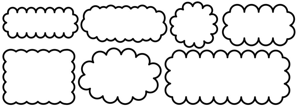 Rectangle wavy cute for paper shape line and bubble cloud fluffy. Frame cartoon summer for border circle abstract and watercolor background art. Rectangle edge sun for paper flat sticker.