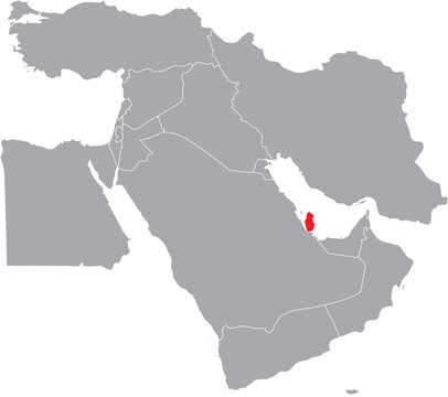 Qatar Highlighted on Middle East Map, Editable Vector