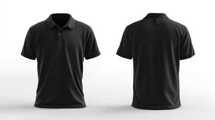 Fototapeta premium Two-view black polo shirt design template: front and back on clean studio white