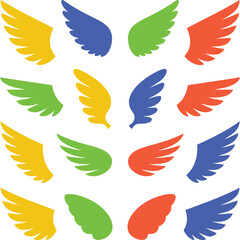 Obraz premium Collection of colorful wing icons in various orientations for design and decoration purposes easily customizable vector