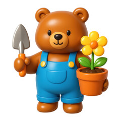 Obraz premium PNG Cute bear gardening illustration
