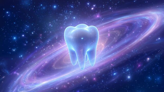 歯が宇宙空間に輝き守られる
