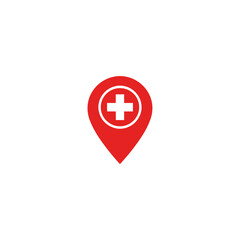 Obraz premium Red cross location pin icon.
