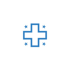Obraz premium Blue cross medical symbol with stars.
