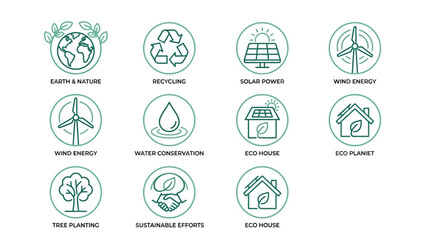 Fototapeta premium Earth Day monoline vector icon set