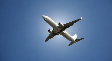 Large White Airplane Flying in Blue Sky