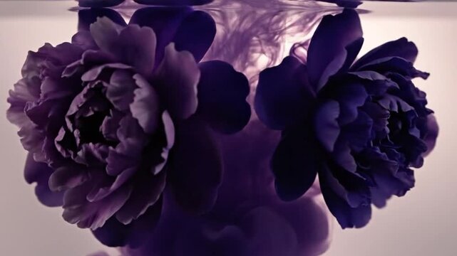 Ink drop dispersing in water creating a mesmerizing pattern of color and fluid dynamics