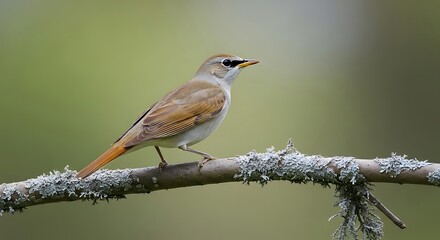 Obraz premium Small Bird Perched on Mossy Branch