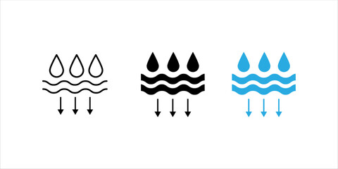 Fototapeta premium Minimal outline icon set. representing water infiltration into the ground. Suitable for concepts related to hydrology, environmental science, natural water cycles, and ecological sustainability.