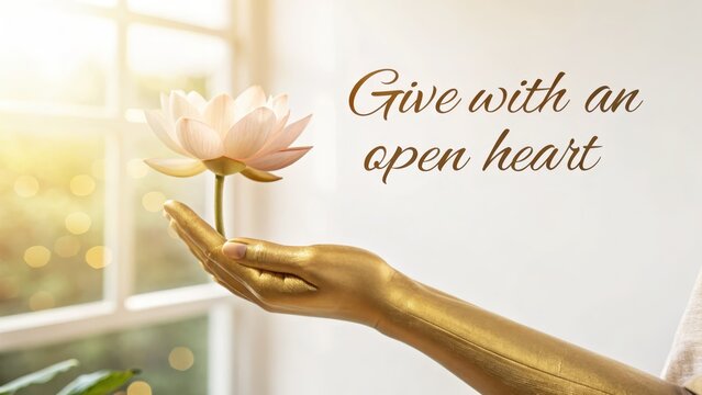 Golden Hand Offers Delicate Lotus Flower