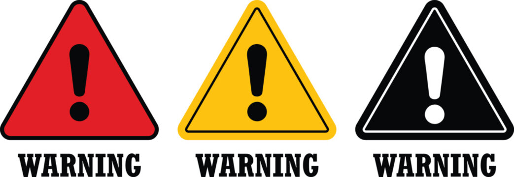 Warning Triangle Icons Set with Exclamation Mark Symbols
