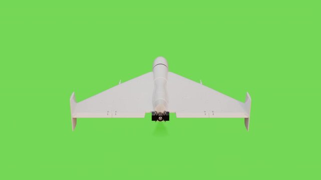 A 3D animation of a kamikaze drone.  It rotates 360 degrees. The rotation is seamless. Greenscreen f&uuml;r keying option.