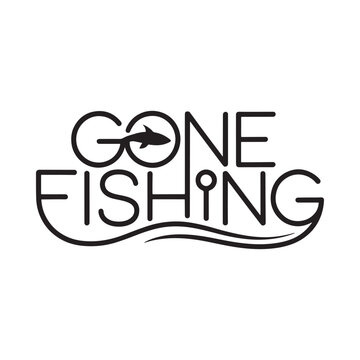 Gone fishing typography with a fish replacing the o letter