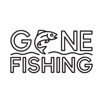 Gone fishing graphic with a fish illustration and bold lettering