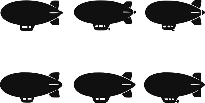 Blimp airship silhouette set vector illustration