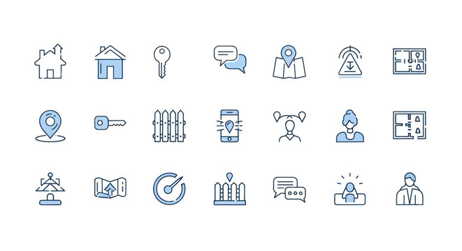 Real estate icon set house key map