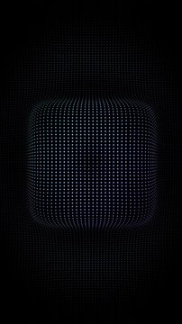 Pulsating Blue Purple Dot Rounded Square on Dark Background, Animated Blue Violet Pulsing Particles Motion Graphics Seamless Loop, 4K 9:16 Vertical Video