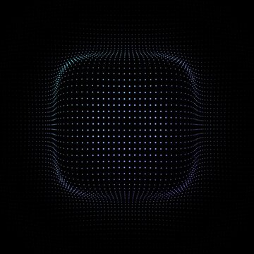 Pulsating Blue Purple Dot Rounded Square on Dark Background, Animated Blue Violet Pulsing Particles Motion Graphics Seamless Loop, 1:1 Square Video