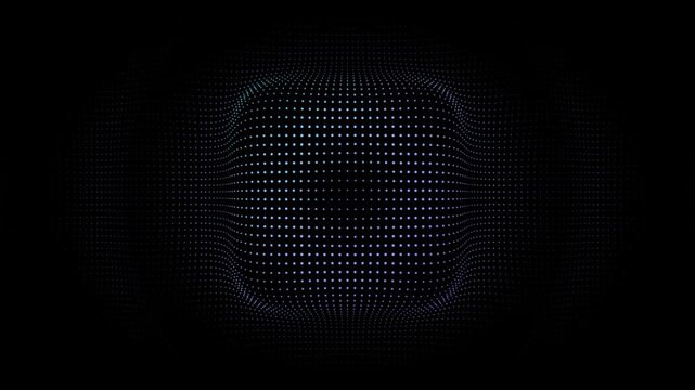 Pulsating Blue Purple Dot Rounded Square on Dark Background, Animated Blue Violet Pulsing Particles Motion Graphics Seamless Loop, 4K
