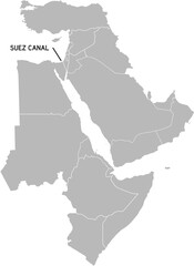 Fototapeta premium Suez Canal Labelled Between North Africa and Middle East Map, Editable Icon