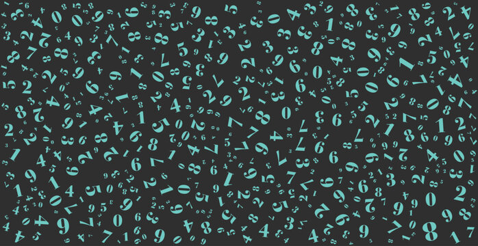 A dynamic vector illustration featuring a random scatter of numbers from zero to nine in various sizes and orientations