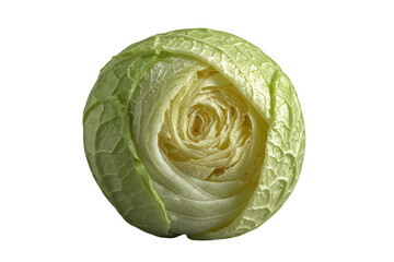Fototapeta premium Fresh organic cabbage showing vibrant green and yellow leaves with a natural spiral pattern, transparent background