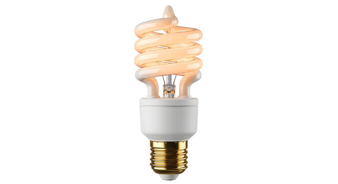 Compact Fluorescent Light Bulb with Golden Screw Base on graphic isolated on a transparent