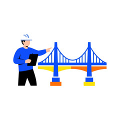 Fototapeta premium Construction Engineer Inspecting Bridge Design and Blueprint