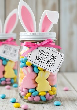 Easter Candy Mason Jars with Bunny Ears