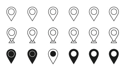 Collection of stylized location pins with varying icons and colors on a light background Vector