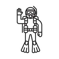 Fototapeta premium Line drawing of a scuba diver waving with one hand raised