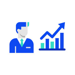 Business Growth Chart Icon and Businessman Flat Vector Illustration