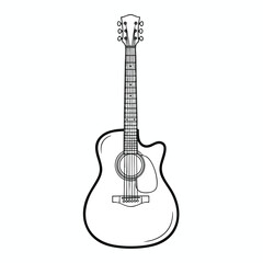 Naklejka premium Stylized line drawing of an acoustic guitar with six strings, six tuning pegs
