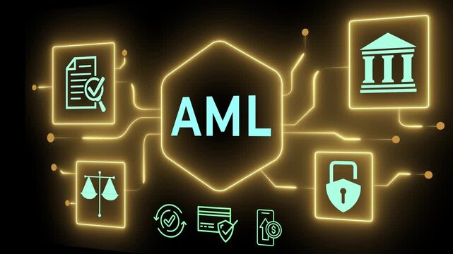Anti money laundering financial bank concept. Money laundering management, financial crime and regulatory adherence. Motion graphics of AML idea on the transparent background.