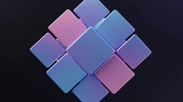 Soft gradient square shapes connecting and interlocking smoothly forming elegant geometric seamless loop abstract motion design background