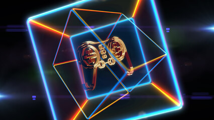 Gaming e-sport joystick golden symbol 3d illustration © Skórzewiak