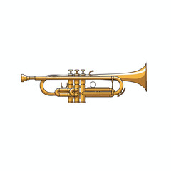 Obraz premium Gleaming golden brass trumpet with three valves and bell, isolated on white