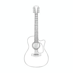 Obraz premium A detailed outline drawing of a six-string acoustic guitar with a cutaway