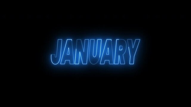 January and February text animation against black background. 4k animated typography Suitable for new years eve parties, winter events, seasonal promotions, and calendar designs.