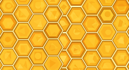 Golden Yellow Seamless Honeycomb Pattern Background on Isolated White Background
