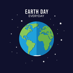 Fototapeta premium Earth in space with stars and text earth day everyday, signifying global importance and continuous efforts for planet preservation