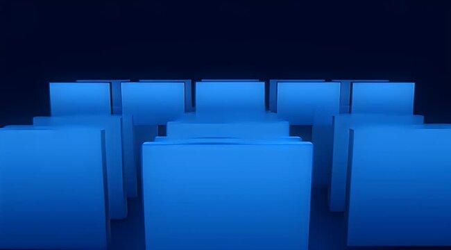 Four glowing blue squares against a deep navy background