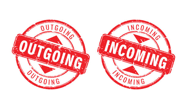 Red grunge rubber stamp icons for incoming and outgoing mail and document tracking services