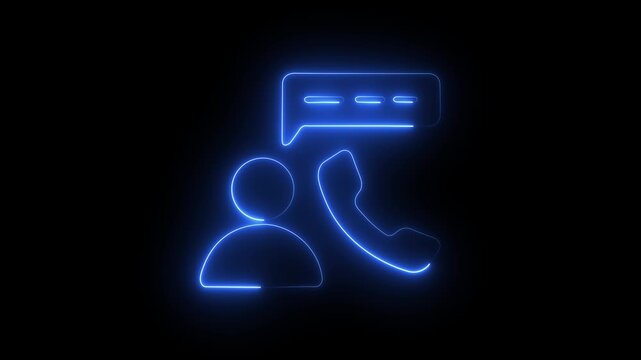 Glowing Neon Conversation Icon Animation on Black Background, HD Motion Graphic Video Representing Communication and Interaction.4k video motion graphic animation .