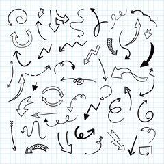 Obraz premium Set of Hand drawn vector arrows doodle on white background. design element vector illustration.