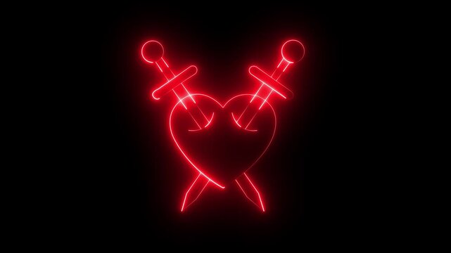 Glowing neon broken heart icon isolated on black background. Broken heart icon animation. Concept of unrequited love, broken heart neon animation Neon broken line heart divorce icon.4k video 