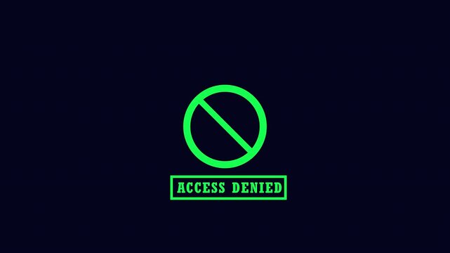 Warning, stop or no entry forbidden green circle with access denied text on alpha channel. Animation of delete, denied, ban or block icon. 4K Video