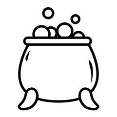 Cartoon pot filled with coins suggesting savings and wealth in a simple black and white illustration. © Nancreative