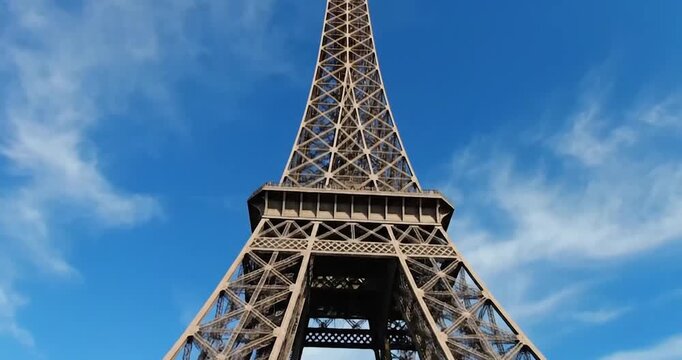 Detailed view of Eiffel Tower against clear blue sky