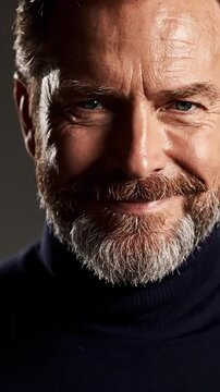 Close-up of intense man's blue eye and grizzled beard